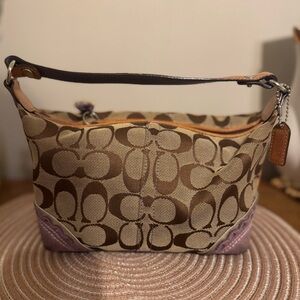 Vintage Y2K Coach Signature logo Mini Purple Suede Baguette shoulder bag